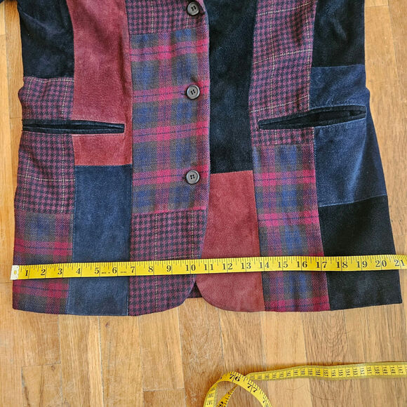 Vtg Brandon Thomas Suede Leather Patchwork Blazer Womens Sz‎ 10 Red Black Jacket - Picture 12 of 13
